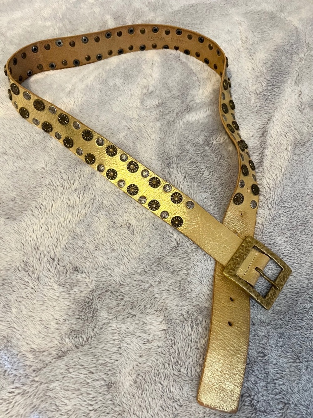 Vintage Nine West Leather Studded Belt Gold Size Large